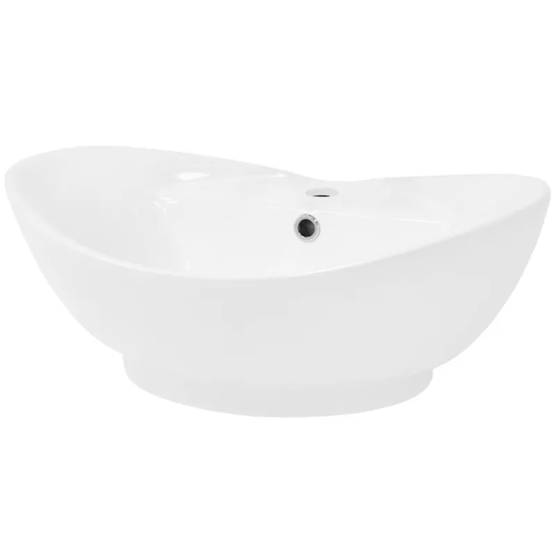 Waschbecken Oval mit Überlauf 59x39,5x20,5 cm Weiß aus Keramik ML-Design-ECD Germany Hot