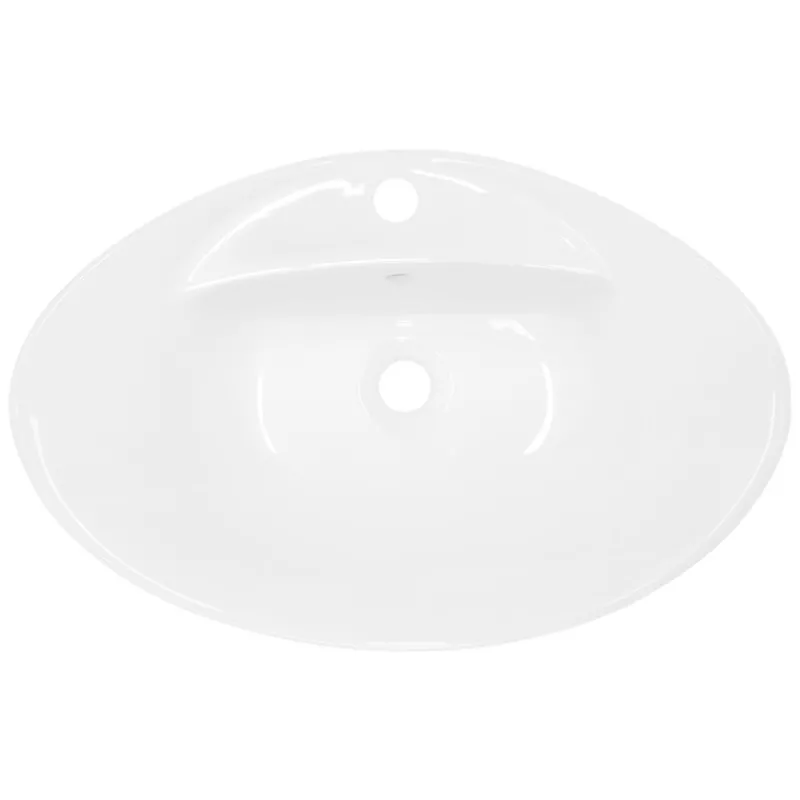 Waschbecken Oval mit Überlauf 59x39,5x20,5 cm Weiß aus Keramik ML-Design-ECD Germany Hot