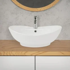 Waschbecken Oval mit Überlauf 59x39,5x20,5 cm Weiß aus Keramik ML-Design-ECD Germany Hot