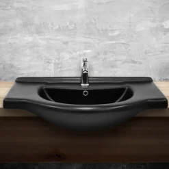 Waschbecken Oval mit Überlauf 87x50,5x2,5 cm Schwarz matt aus Keramik ML-Design-ECD Germany