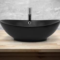 Waschbecken Oval mit Überlauf 59x38x19 cm Schwarz aus Keramik ML-Design-ECD Germany Clearance