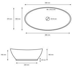 Waschbecken Oval mit Überlauf 59x38x19 cm Schwarz aus Keramik ML-Design-ECD Germany Clearance