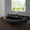 Waschbecken Oval mit Überlauf 77x50,5x22,5 cm Schwarz matt aus Keramik ML-Design-ECD Germany