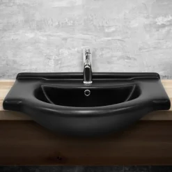 Waschbecken Oval mit Überlauf 77x50,5x22,5 cm Schwarz matt aus Keramik ML-Design-ECD Germany