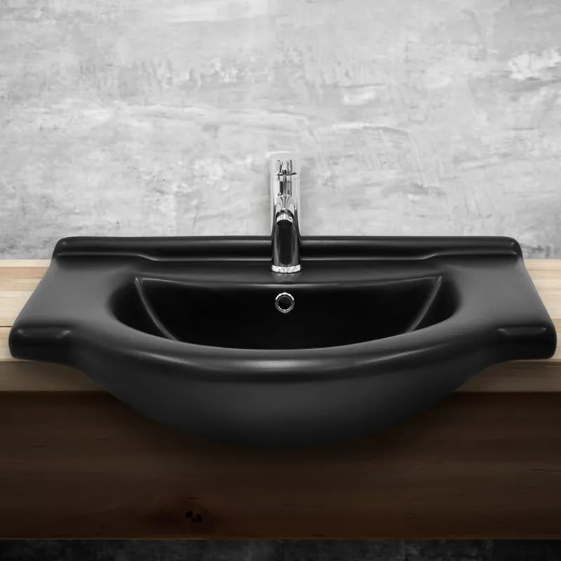 Waschbecken Oval mit Überlauf 77x50,5x22,5 cm Schwarz matt aus Keramik ML-Design-ECD Germany