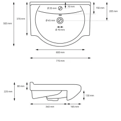 Waschbecken Oval mit Überlauf 77x50,5x22,5 cm Schwarz matt aus Keramik ML-Design-ECD Germany