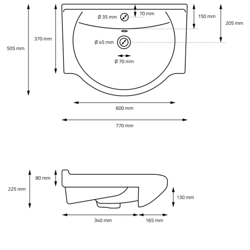 Waschbecken Oval mit Überlauf 77x50,5x22,5 cm Schwarz matt aus Keramik ML-Design-ECD Germany