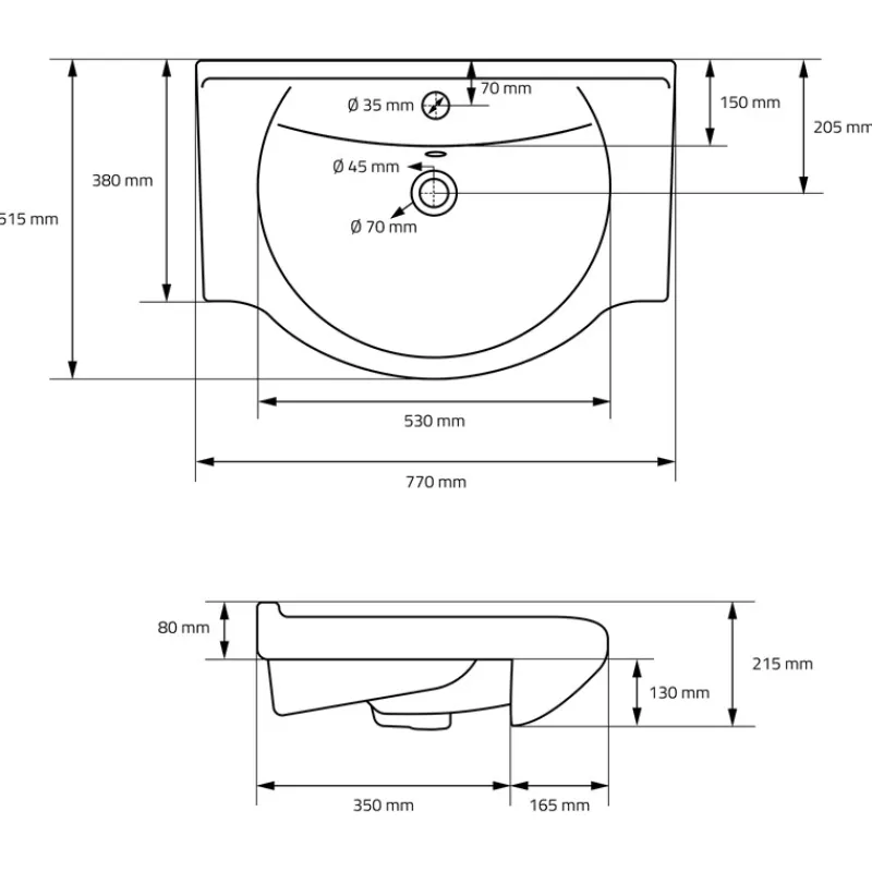 Waschbecken Oval mit Überlauf 77x51,5x21,5 cm Weiß aus Keramik ML-Design-ECD Germany Clearance