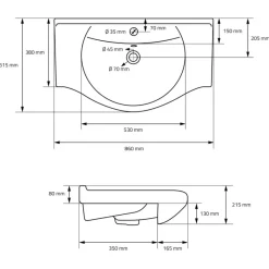 Waschbecken Oval mit Überlauf 86x51,5x21,5 cm Weiß aus Keramik LuxeBath-ECD Germany Clearance