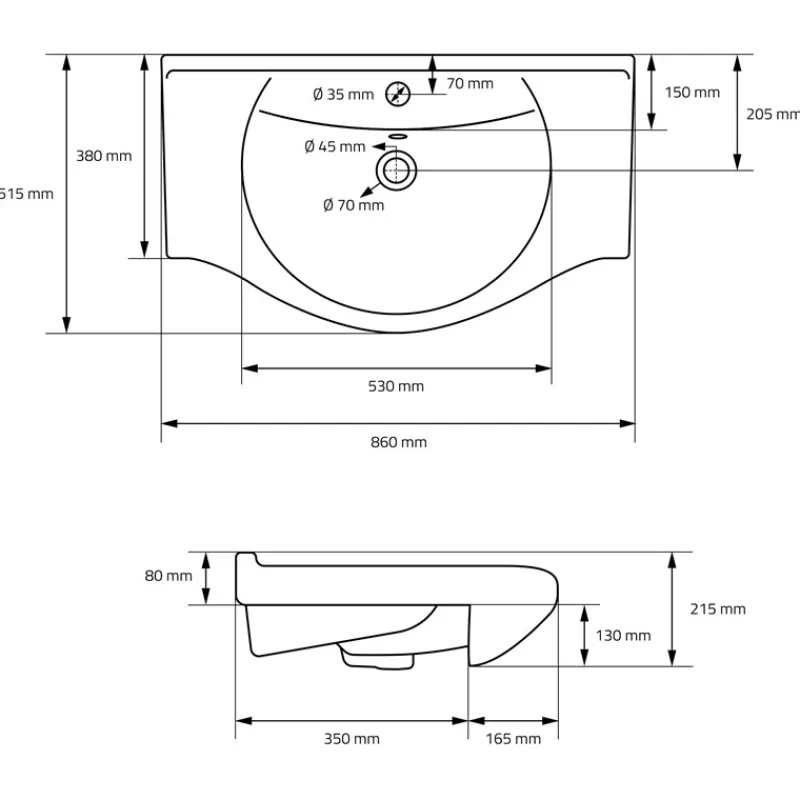 Waschbecken Oval mit Überlauf 86x51,5x21,5 cm Weiß aus Keramik LuxeBath-ECD Germany Clearance