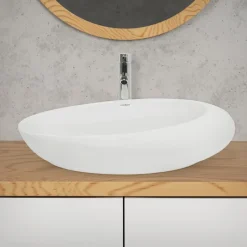 Waschbecken Oval ohne Überlauf 58,5x37,5x14,5 cm Weiß aus Keramik-ECD Germany