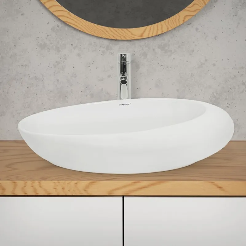 Waschbecken Oval ohne Überlauf 58,5x37,5x14,5 cm Weiß aus Keramik-ECD Germany