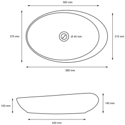 Waschbecken Oval ohne Überlauf 58,5x37,5x14,5 cm Weiß aus Keramik-ECD Germany