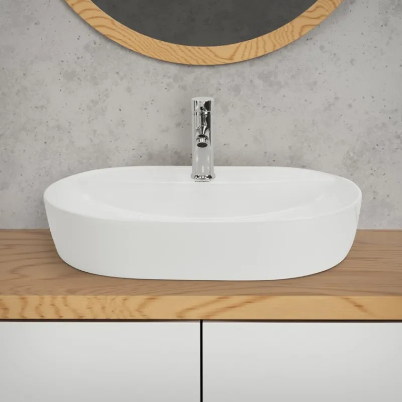 Waschbecken Oval ohne Überlauf 60x40x12 cm Weiß aus Keramik ML-Design-ECD Germany Best