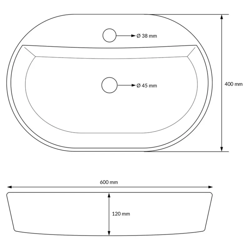 Waschbecken Oval ohne Überlauf 60x40x12 cm Weiß aus Keramik ML-Design-ECD Germany Best
