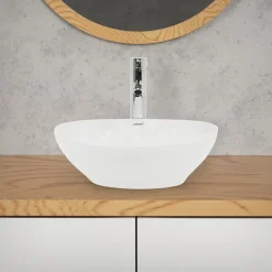 Waschbecken Oval ohne Überlauf 41x33x14,2 cm Weiß aus Keramik-ECD Germany Online