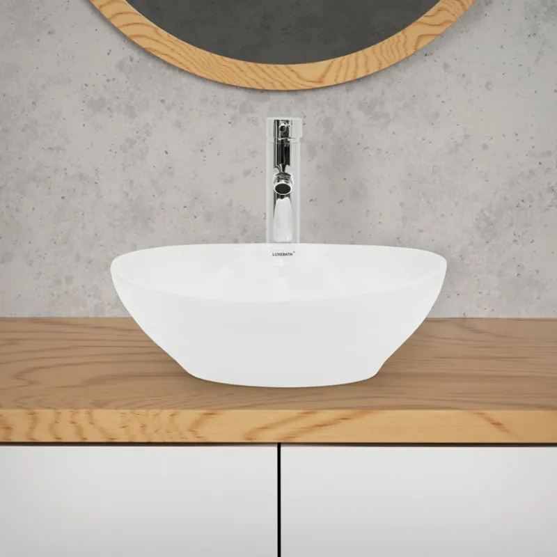 Waschbecken Oval ohne Überlauf 41x33x14,2 cm Weiß aus Keramik-ECD Germany Online