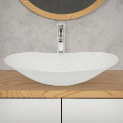 Waschbecken Oval ohne Überlauf 64x36,5x13 cm Weiß aus Keramik-ECD Germany New