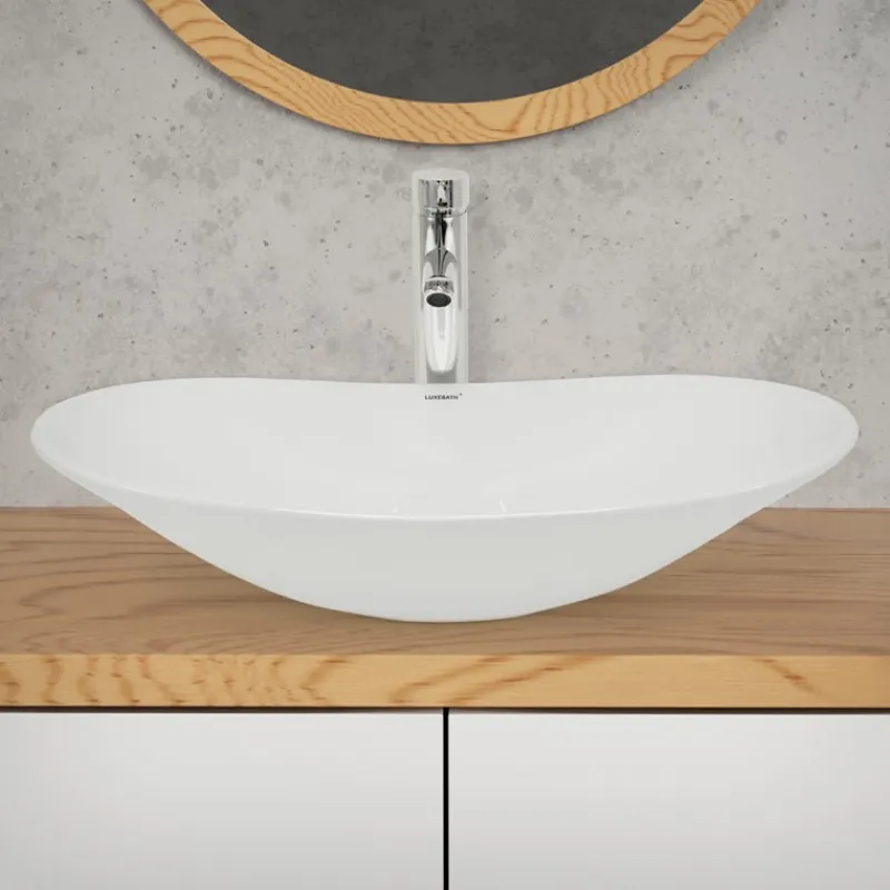 Waschbecken Oval ohne Überlauf 64x36,5x13 cm Weiß aus Keramik-ECD Germany New