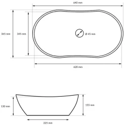 Waschbecken Oval ohne Überlauf 64x36,5x13 cm Weiß aus Keramik-ECD Germany New