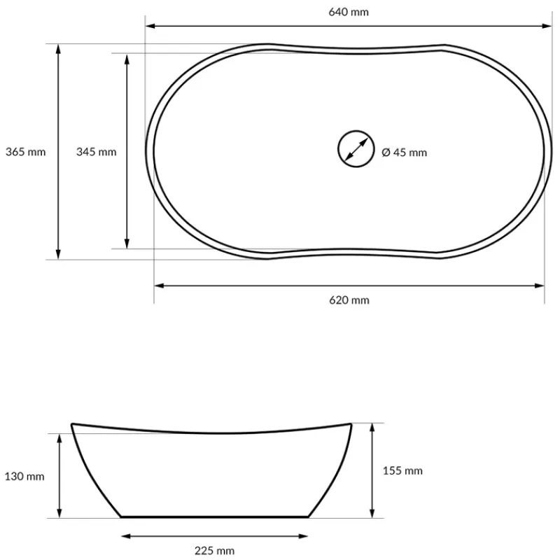 Waschbecken Oval ohne Überlauf 64x36,5x13 cm Weiß aus Keramik-ECD Germany New