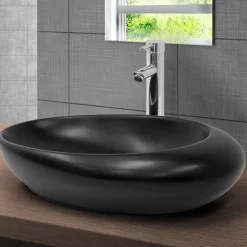 Waschbecken Oval ohne Überlauf 58,5x37,5x14,5 cm Schwarz aus Keramik ML-Design-ECD Germany Sale