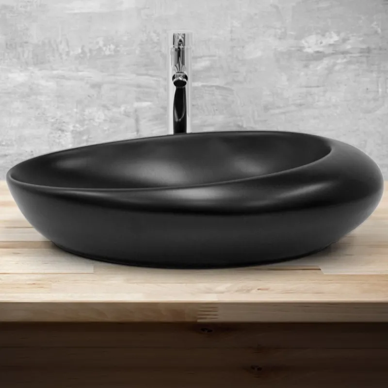 Waschbecken Oval ohne Überlauf 58,5x37,5x14,5 cm Schwarz aus Keramik ML-Design-ECD Germany Sale
