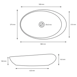 Waschbecken Oval ohne Überlauf 58,5x37,5x14,5 cm Schwarz aus Keramik ML-Design-ECD Germany Sale