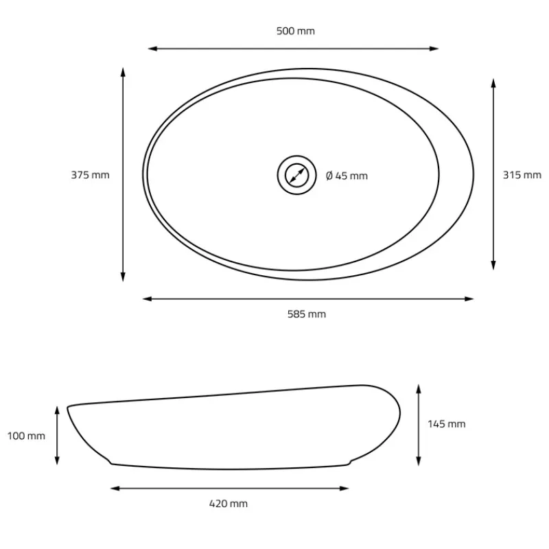 Waschbecken Oval ohne Überlauf 58,5x37,5x14,5 cm Schwarz aus Keramik ML-Design-ECD Germany Sale