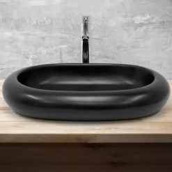 Waschbecken Oval ohne Überlauf 65x45x11 cm Schwarz aus Keramik ML-Design-ECD Germany Online