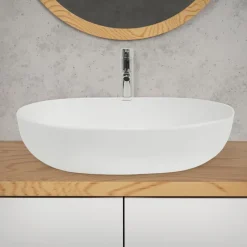 Waschbecken Oval ohne Überlauf 60x42x14,5 cm Weiß aus Keramik-ECD Germany New