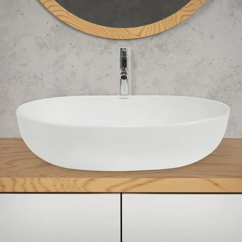 Waschbecken Oval ohne Überlauf 60x42x14,5 cm Weiß aus Keramik-ECD Germany New