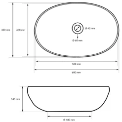 Waschbecken Oval ohne Überlauf 60x42x14,5 cm Weiß aus Keramik-ECD Germany New