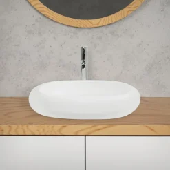 Waschbecken Oval ohne Überlauf 63x42x12 cm Weiß aus Keramik-ECD Germany Online