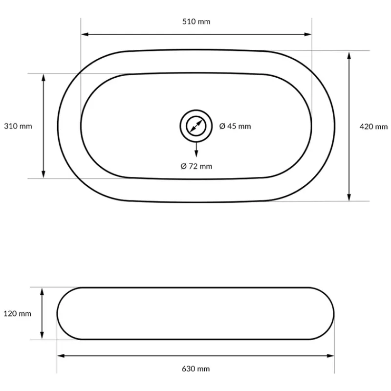 Waschbecken Oval ohne Überlauf 63x42x12 cm Weiß aus Keramik-ECD Germany Online
