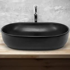 Waschbecken Oval ohne Überlauf 60x42,5x14,5 cm Schwarz aus Keramik ML-Design-ECD Germany
