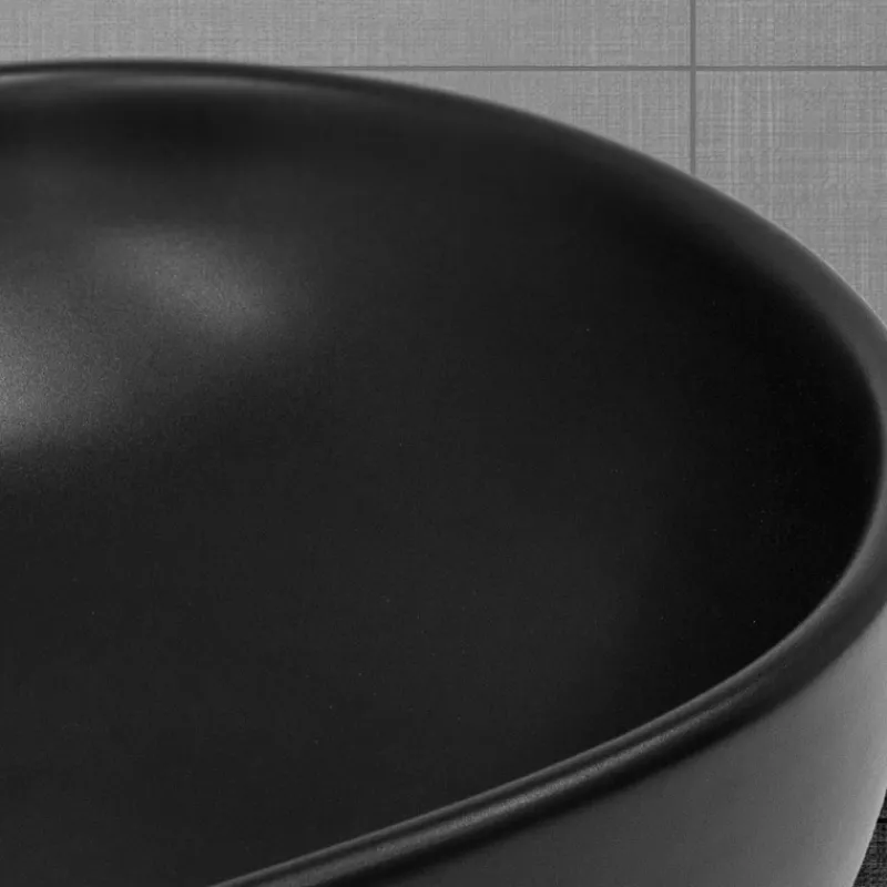 Waschbecken Oval ohne Überlauf 60x42,5x14,5 cm Schwarz aus Keramik ML-Design-ECD Germany
