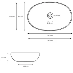 Waschbecken Oval ohne Überlauf 60x42,5x14,5 cm Schwarz aus Keramik ML-Design-ECD Germany