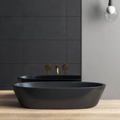 Waschbecken Oval ohne Überlauf 60x42,5x14,5 cm Schwarz aus Keramik ML-Design-ECD Germany