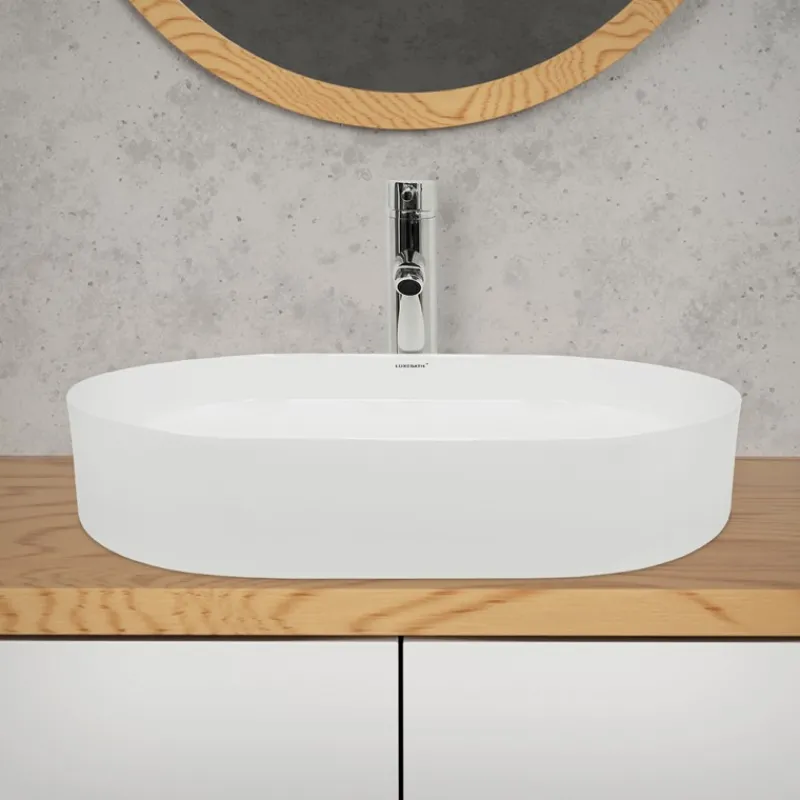 Waschbecken Oval ohne Überlauf 60,5x38x12,5 cm Weiß aus Keramik-ECD Germany Outlet