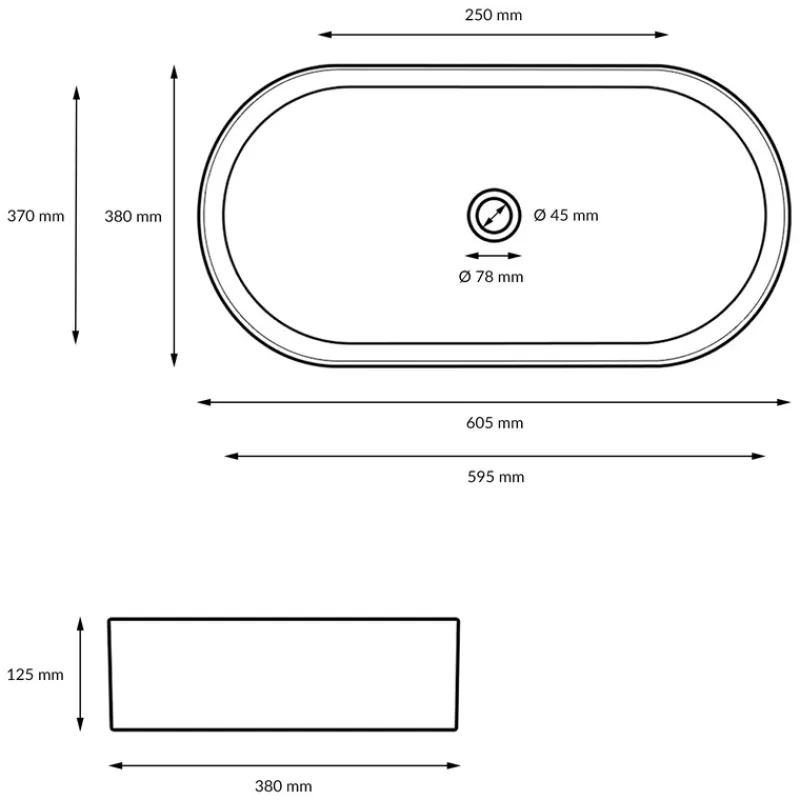 Waschbecken Oval ohne Überlauf 60,5x38x12,5 cm Weiß aus Keramik-ECD Germany Outlet