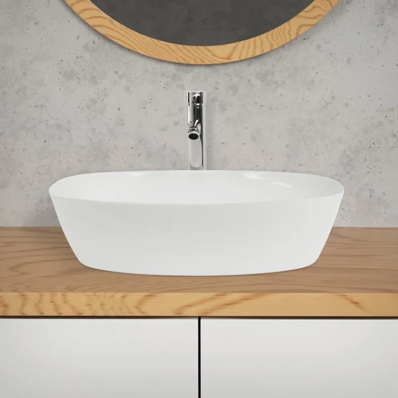 Waschbecken Oval ohne Überlauf 50,5x38,5x13,5 cm Weiß aus Keramik LuxeBath-ECD Germany Online