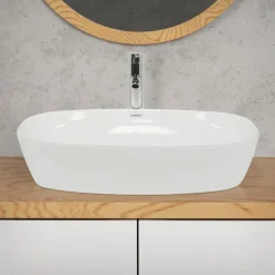 Waschbecken Oval ohne Überlauf 60,5x38x14 cm Weiß aus Keramik-ECD Germany