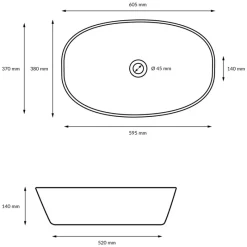 Waschbecken Oval ohne Überlauf 60,5x38x14 cm Weiß aus Keramik-ECD Germany