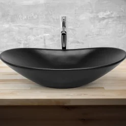 Waschbecken Oval ohne Überlauf 63x36x15,5 cm Schwarz aus Keramik ML-Design-ECD Germany Discount
