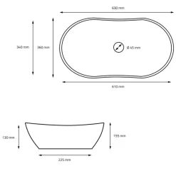 Waschbecken Oval ohne Überlauf 63x36x15,5 cm Schwarz aus Keramik ML-Design-ECD Germany Discount