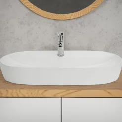 Waschbecken Oval ohne Überlauf 80x40x12 cm Weiß aus Keramik ML-Design-ECD Germany Clearance