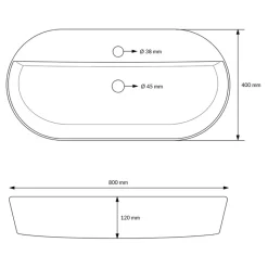 Waschbecken Oval ohne Überlauf 80x40x12 cm Weiß aus Keramik ML-Design-ECD Germany Clearance