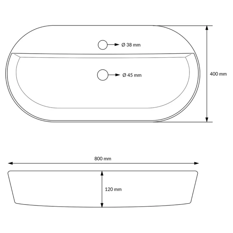 Waschbecken Oval ohne Überlauf 80x40x12 cm Weiß aus Keramik ML-Design-ECD Germany Clearance