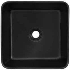 Waschbecken Quadratisch ohne Überlauf 39x39x15 cm Schwarz aus Keramik ML-Design-ECD Germany Best
